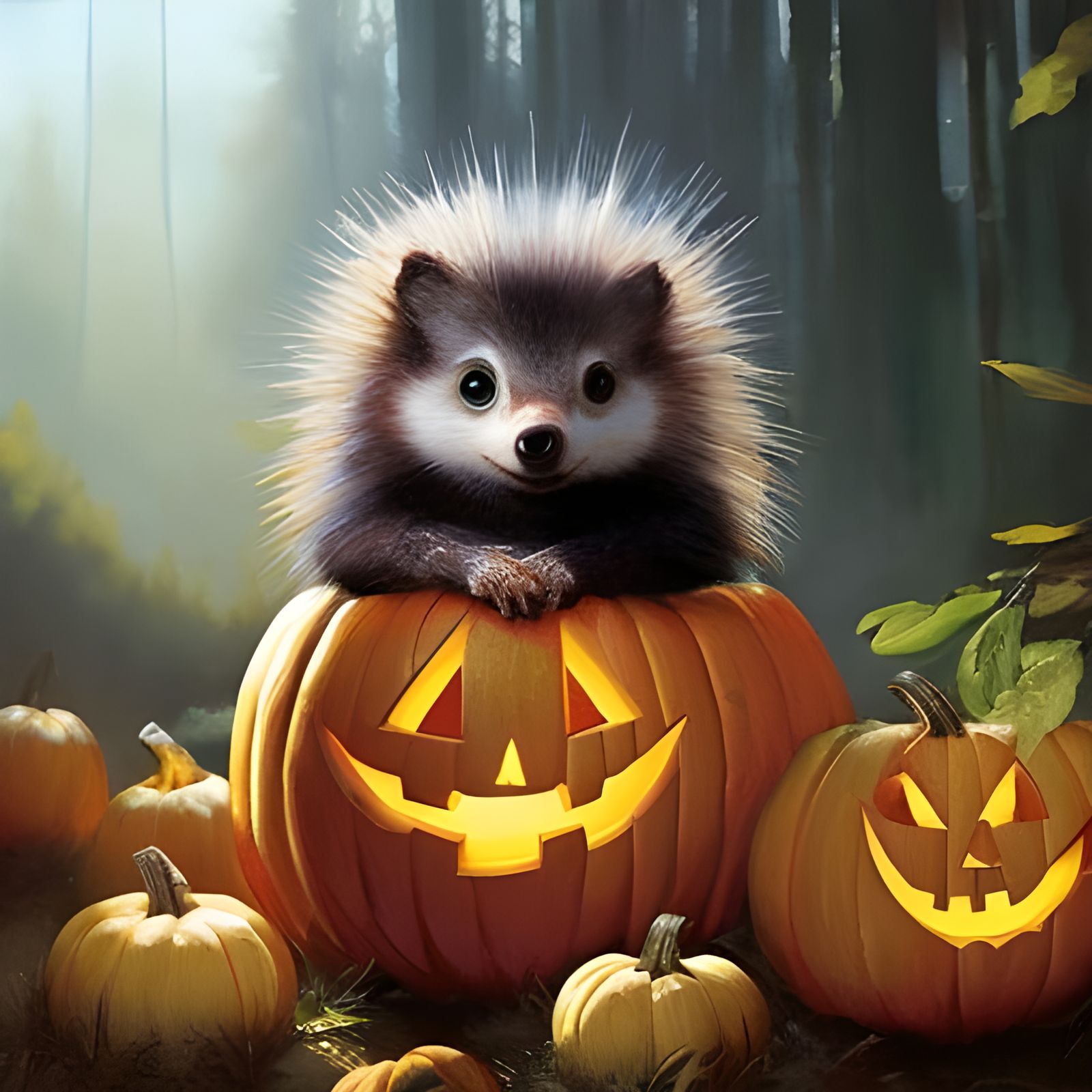 Porcupine and Pumpkin: Majestic Oil Painting in Ghibli Style