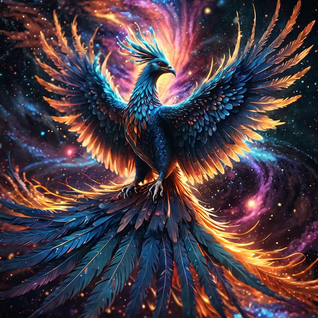 Surreal Cosmic Phoenix Rises from Swirling Galaxy Vortex