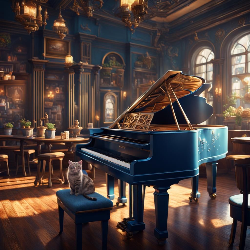 Cat Cafe Concert: Detailed Matte Painting