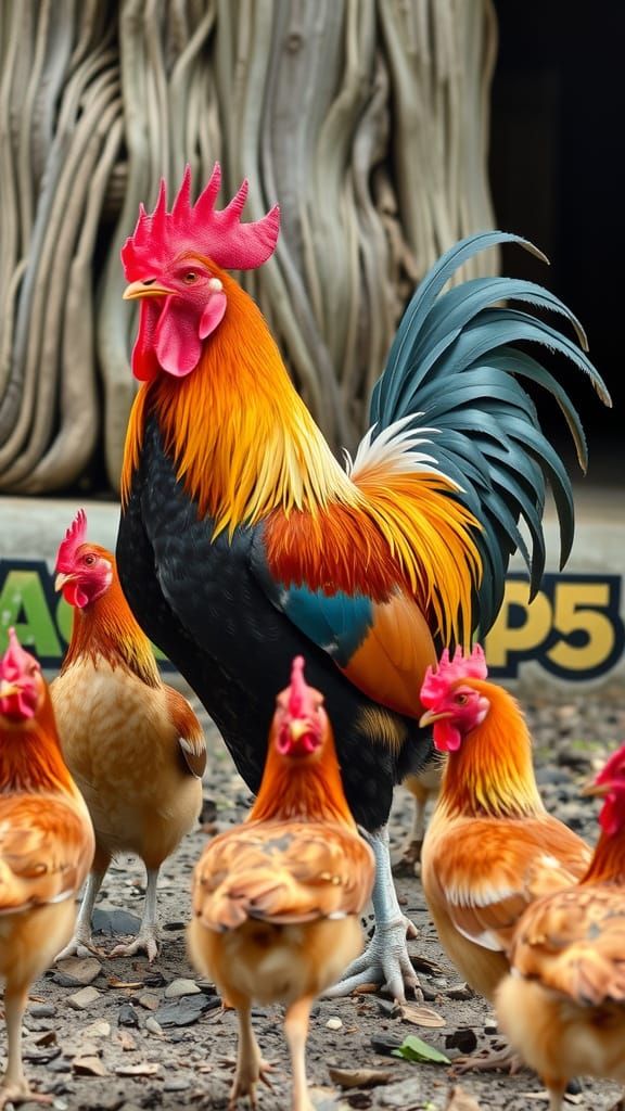 A Rooster with his hens