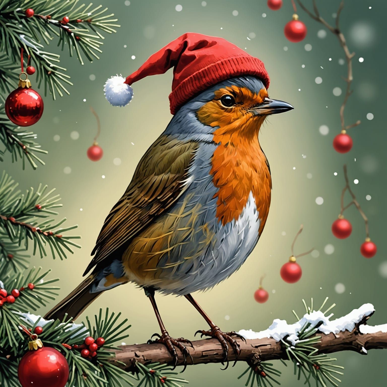 Victorian Christmas Robin in Red Hat
