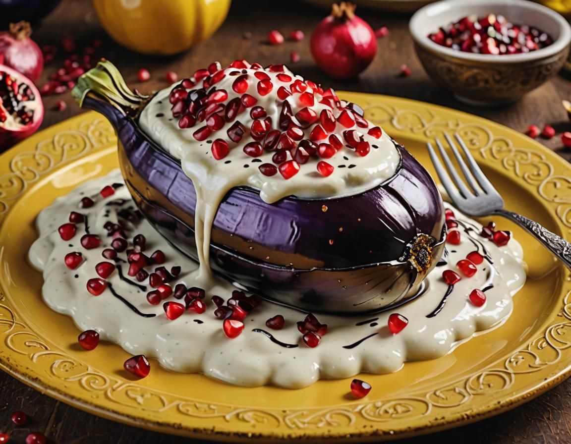 Exotic Baked Eggplant Topped with White Sauce
