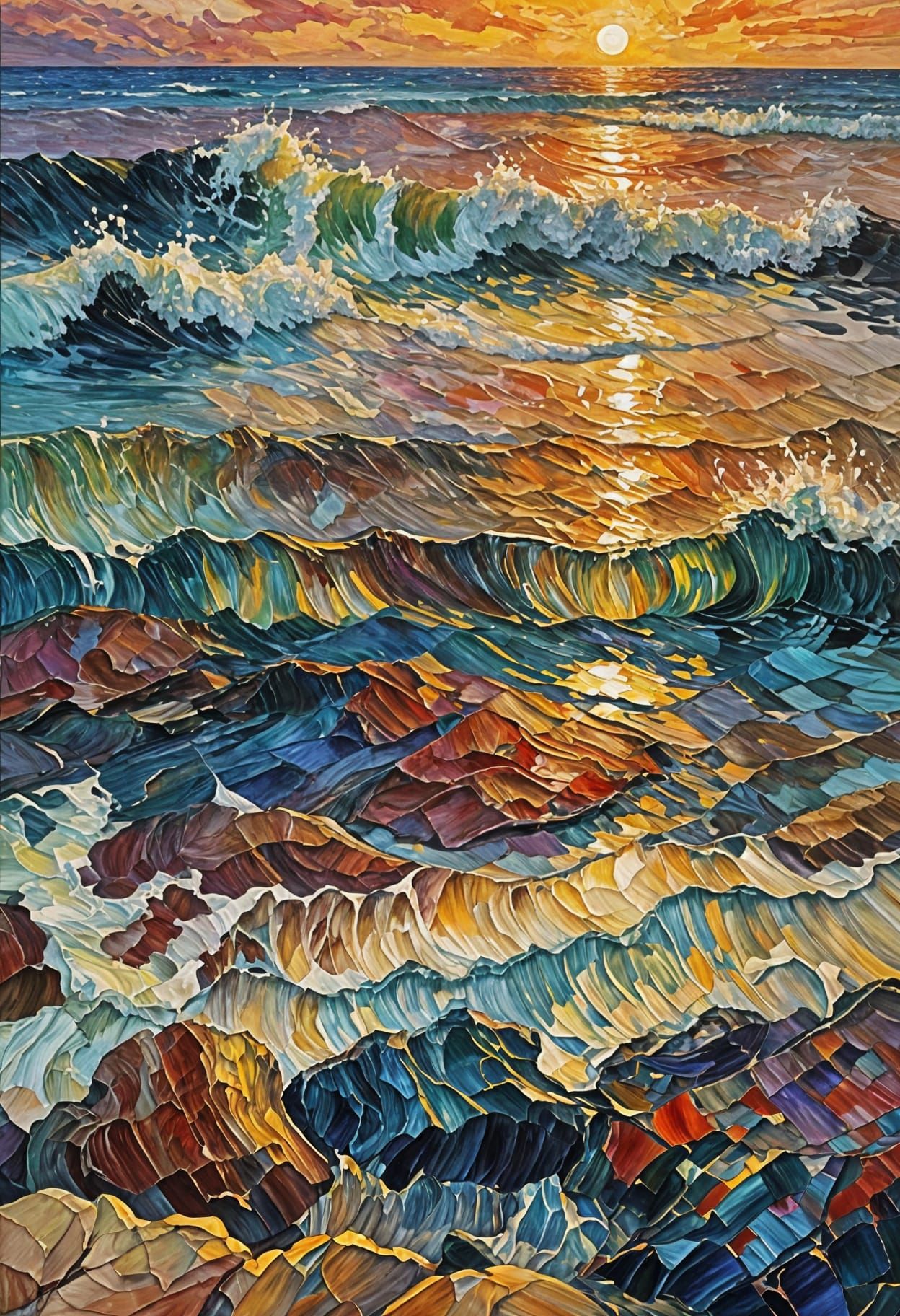 Expressionist Waves in Neo-Impressionist Oil Painting