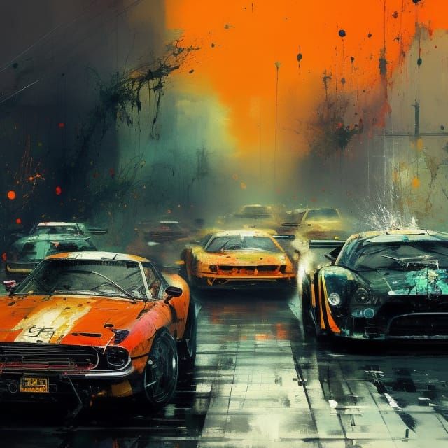 Orange Racing Cars Speedpaint Fine Art