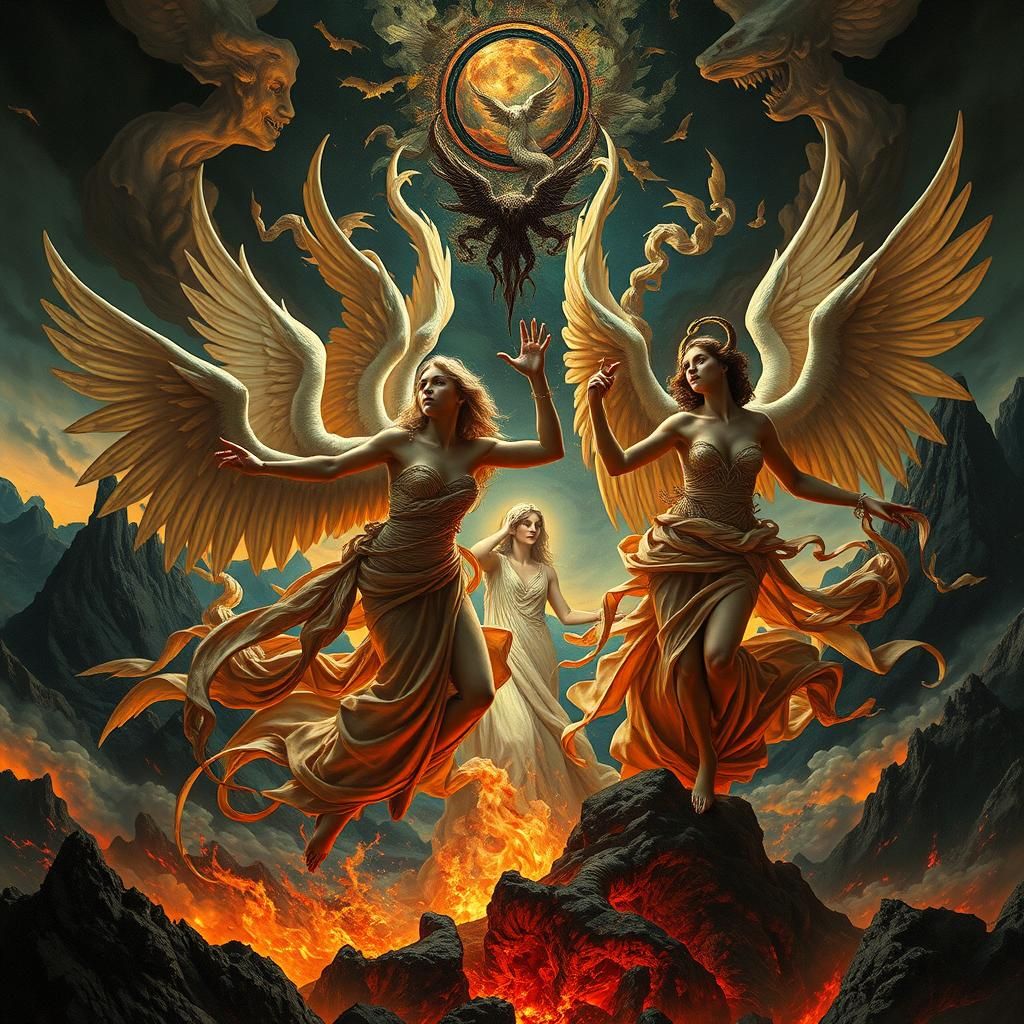 Diabolic Angels Dancing in Dreamscape, Ethereal Art