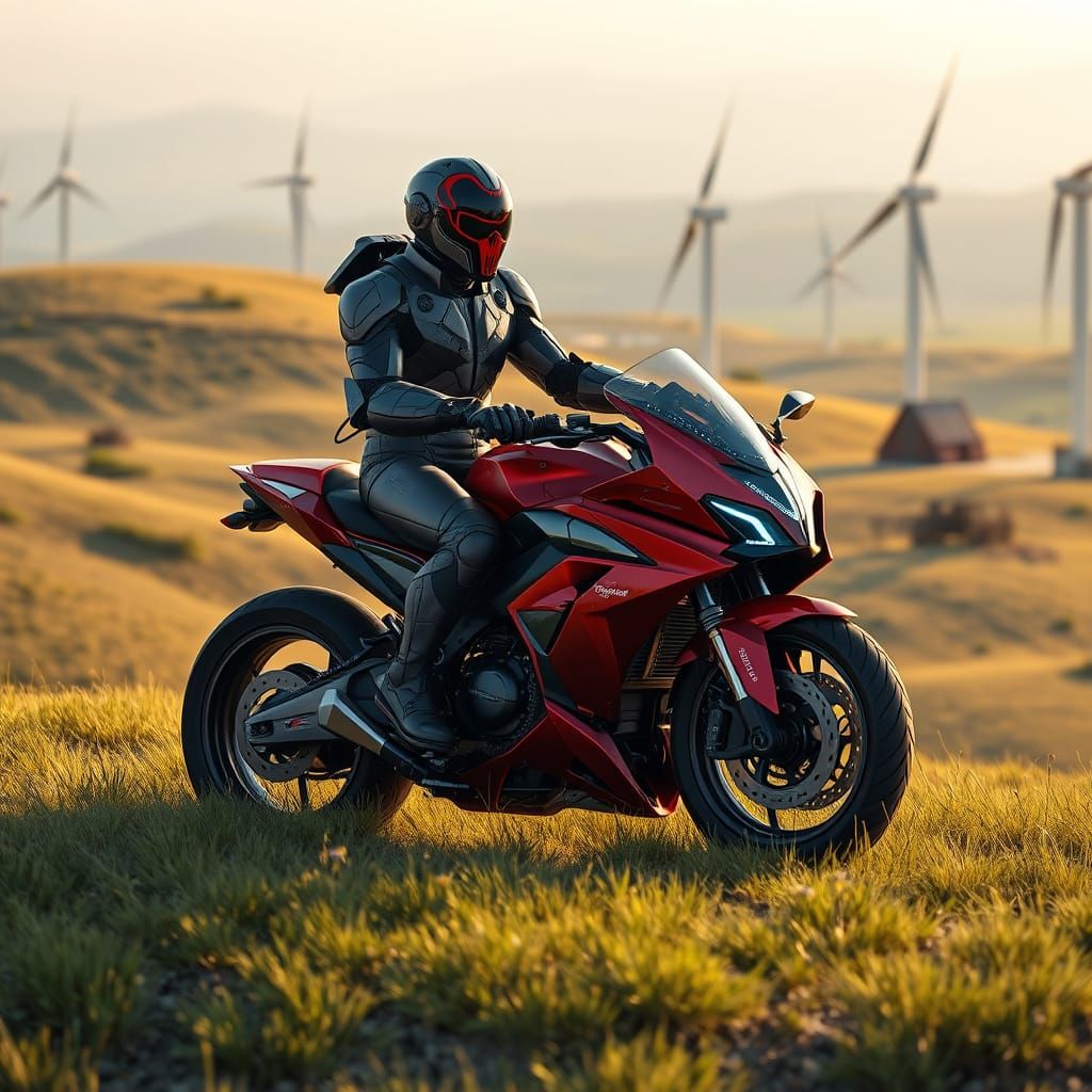 Cyberpunk Warrior Rides Futuristic Motorcycle Across Rustic ...