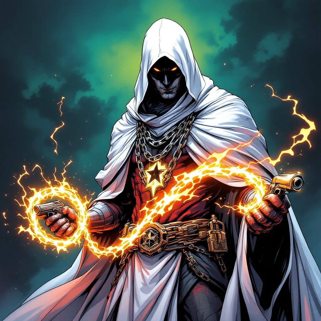 Menacing Supervillain with Chains Emblem Comic Art