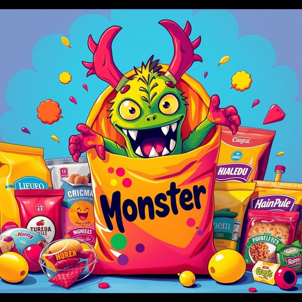 Monster Pop Art Bursting from Food Bag