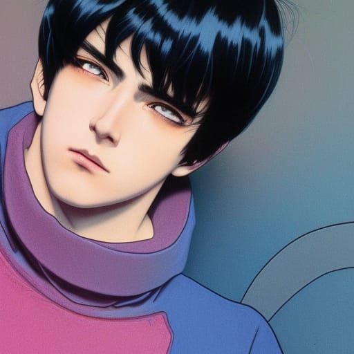 80s Anime Style Young Man Portrait