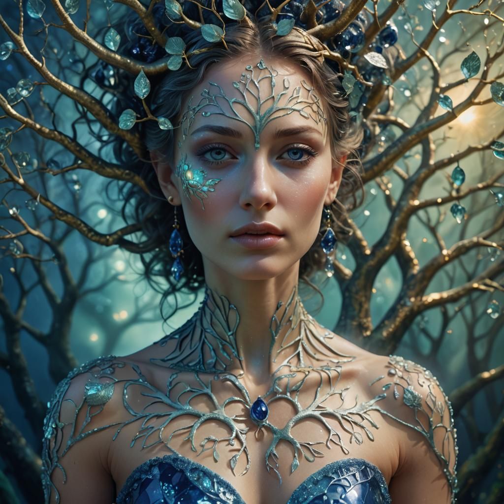 Sapphire Tree of Life: Surrealist Oil Painting