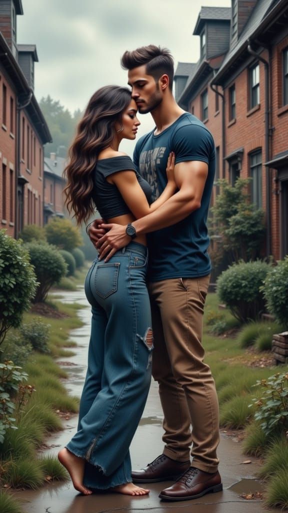Romantic Couple Embrace in Pittsburgh Rain