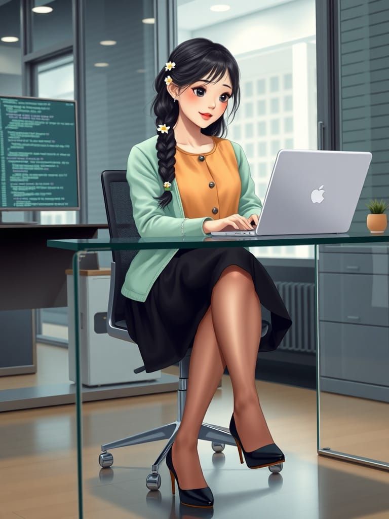 Kawaii Female Programmer in Modern IT Office