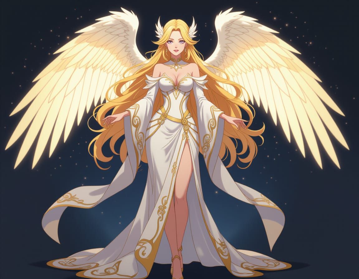 Anime Angel of Light with Celestial Staff