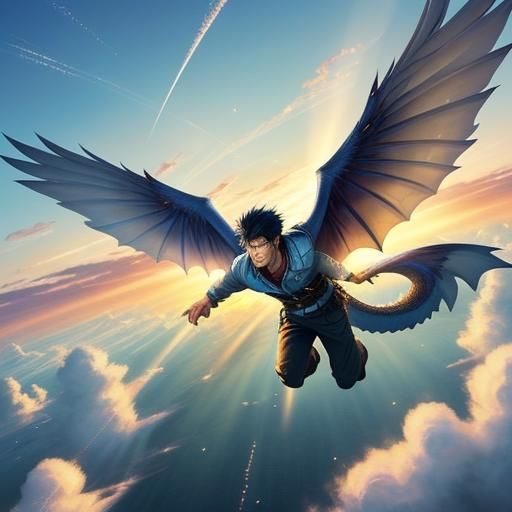 Dragon Wings: Anime Boy Soaring in the Sky
