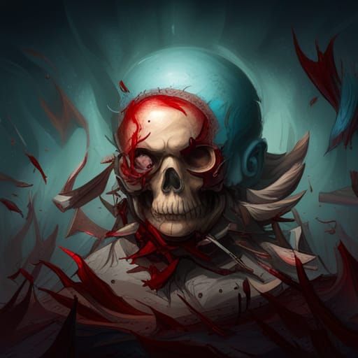 Axe Shatters Giant Skull in Blue Light