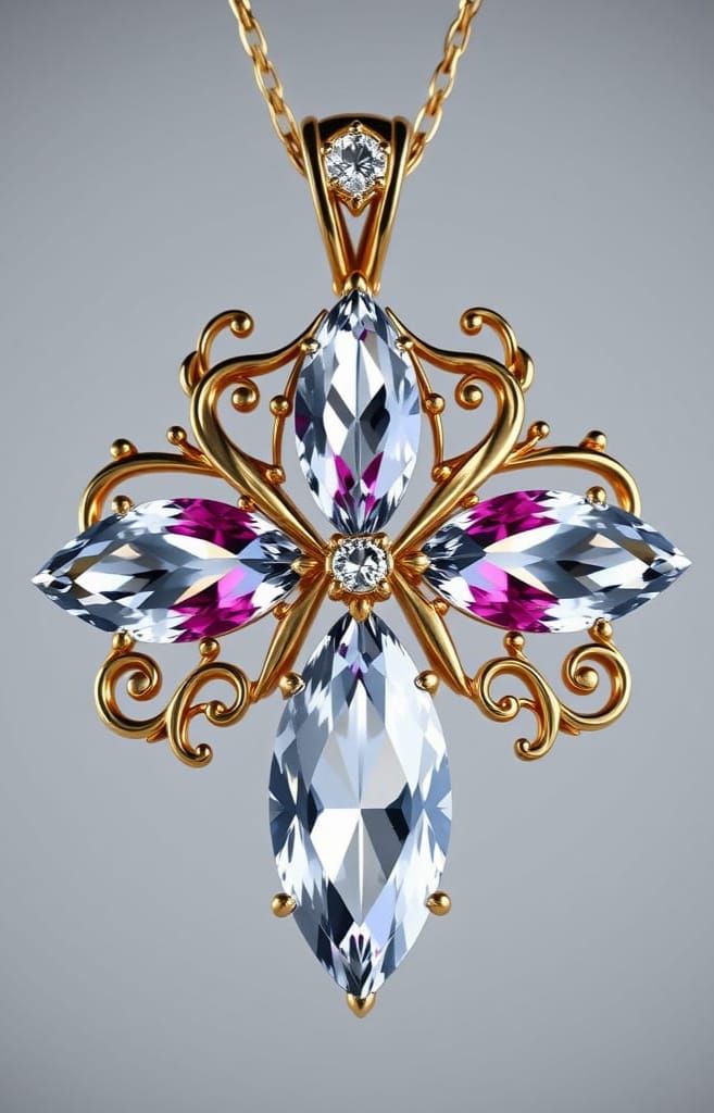 Intricate Pendant with Large Marquise Gemstones