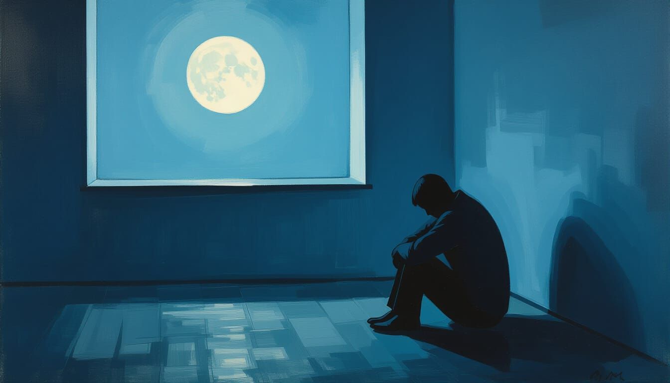 Solitary Figure in Melancholic Moonlight Oil Painting