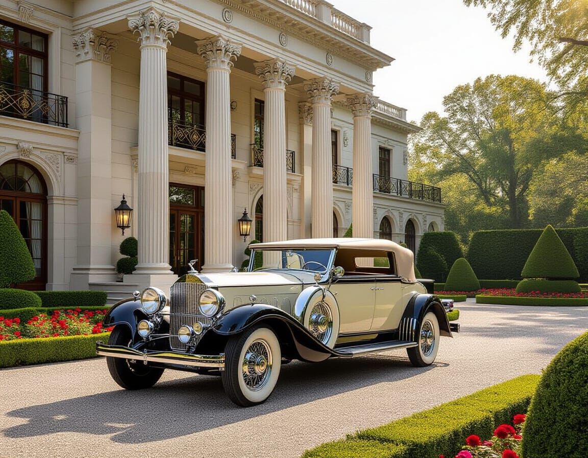 1920s Art Deco Mansion in Golden Hour Light