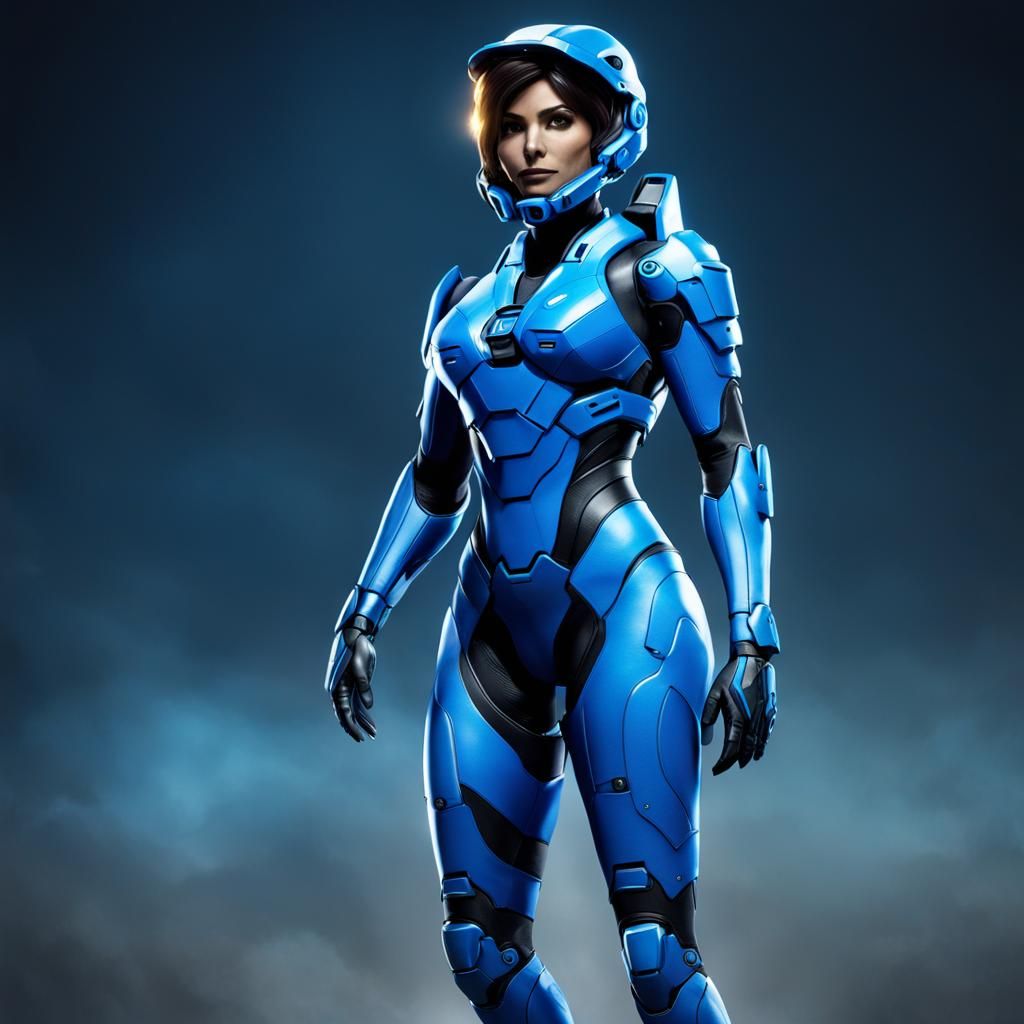 Cortana, the virtual assistant from the game Halo, standing