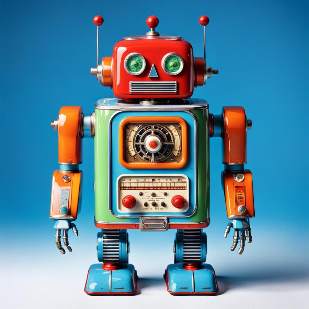 Retro Toy Robot with Visible Internal Robotics