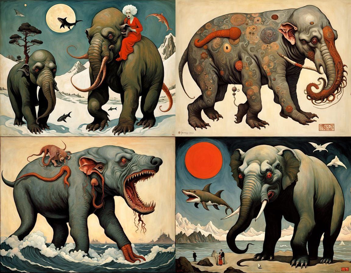 Mythical Creature Fusion in Ukiyo-e Surrealist Style