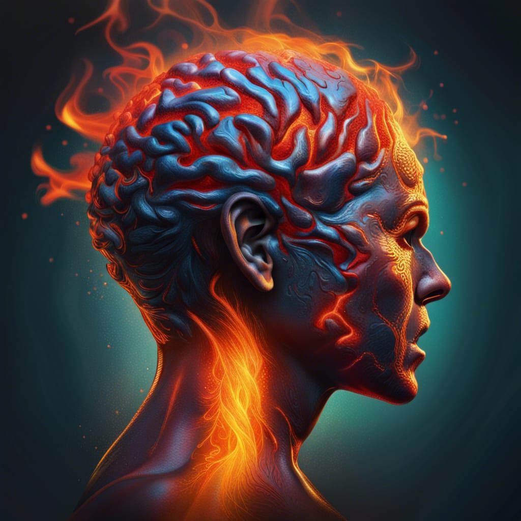 Hyperrealistic Flames Engulf Brain: Dramatic Concept Art