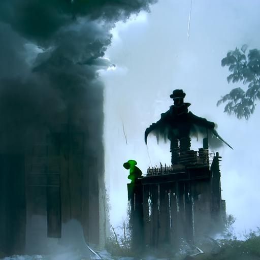 Luigi and Sinister Mansion in Thunderstorm