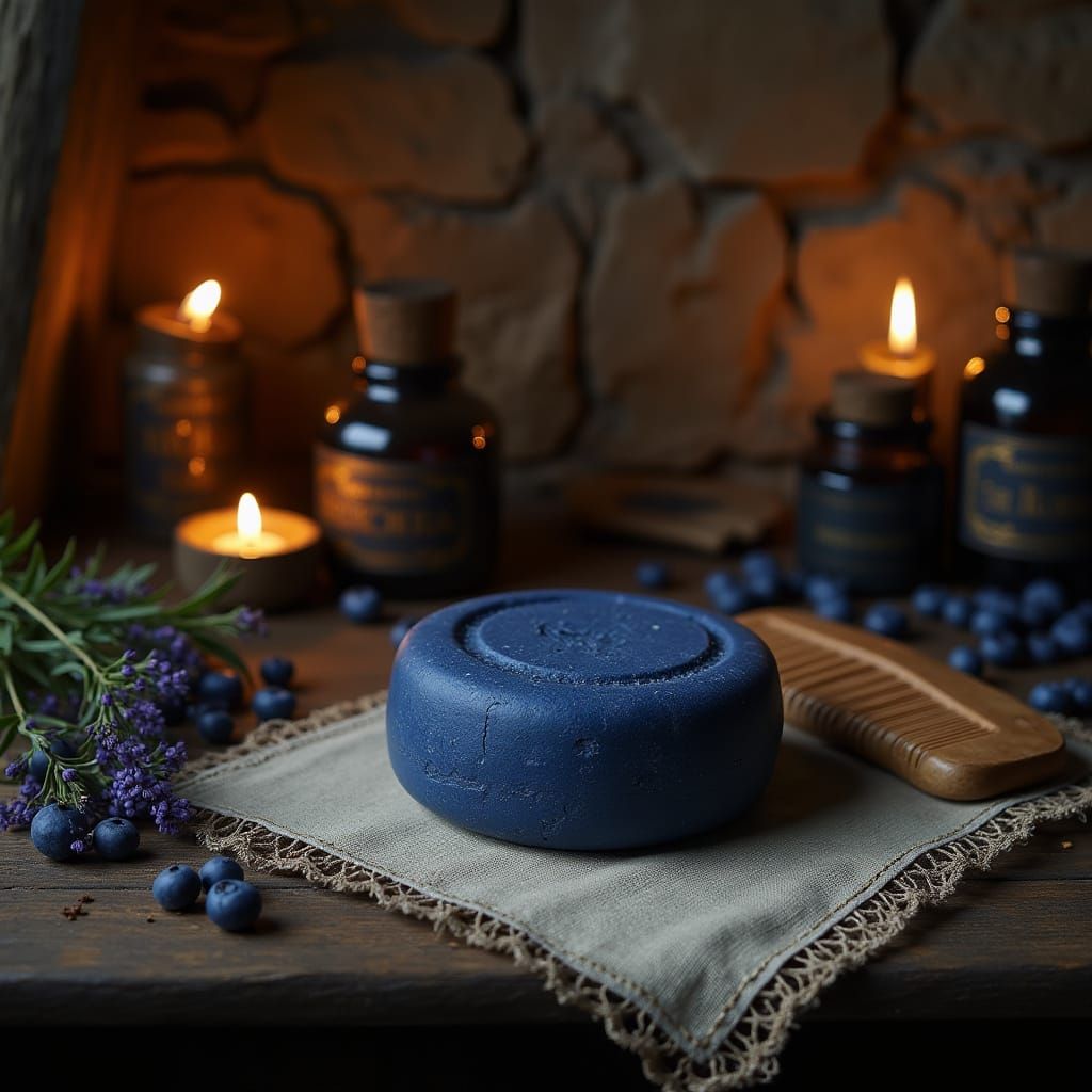 Medieval Apothecary Still Life with Blueberry Shampoo Bar
