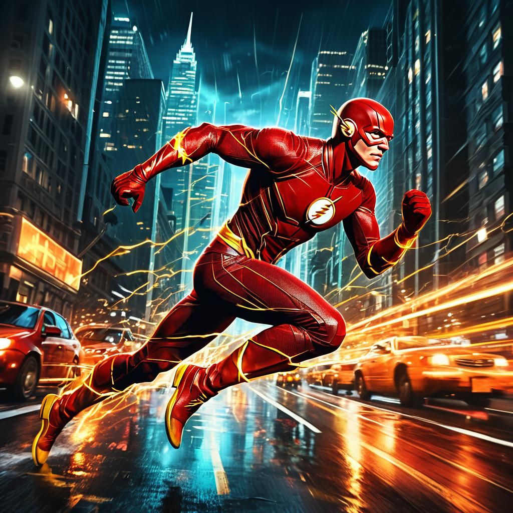 The Flash Races Through City at Night