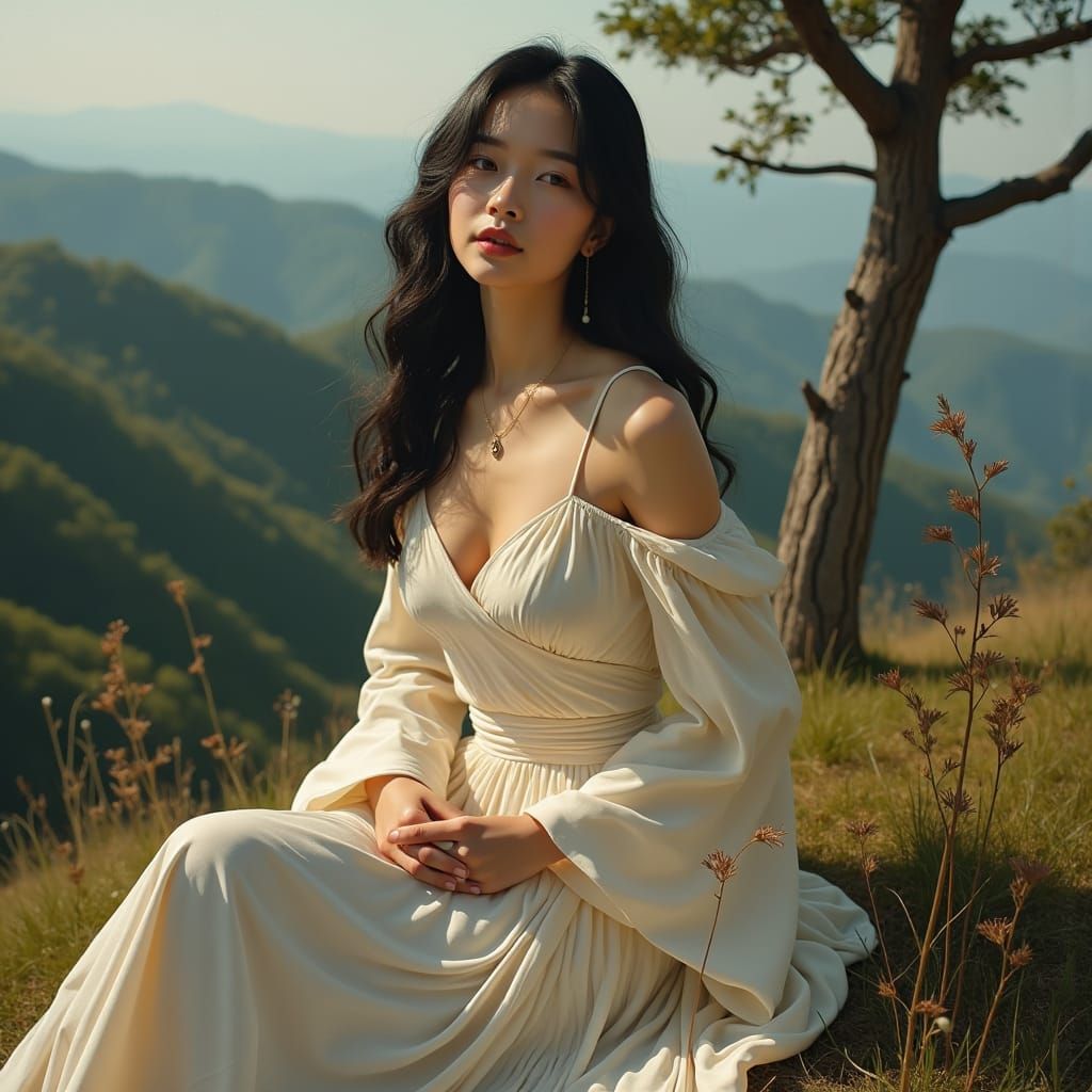 Beautiful Korean Woman in Dreamy Landscape, Matte Painting