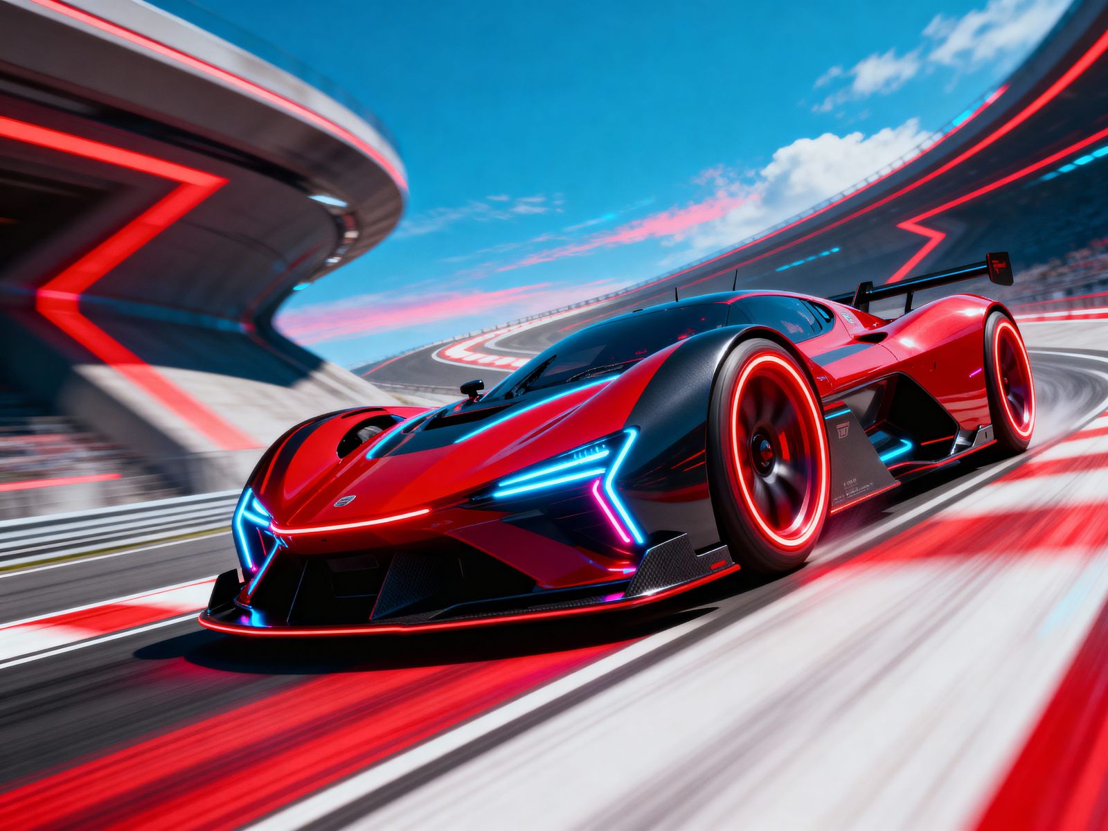 Futuristic Race Car Speeds on Zigzag Track