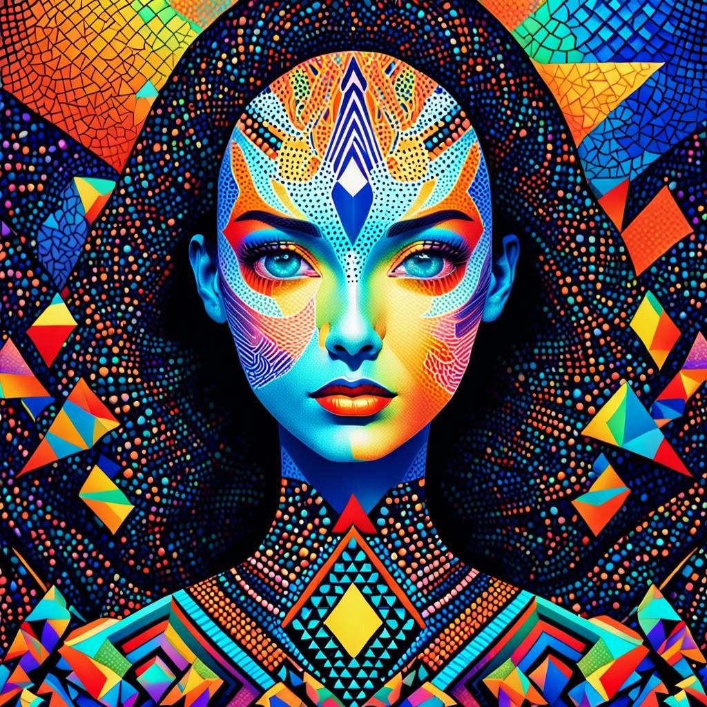 Vibrant Woman in Pointillism Style