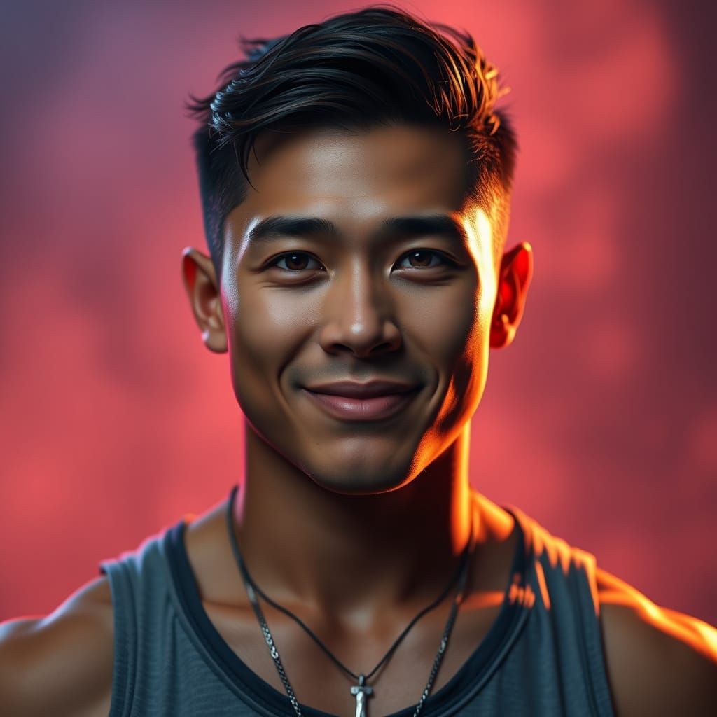 Strong Filipino Man with Soft Heart in Hyper-Detailed Portra...