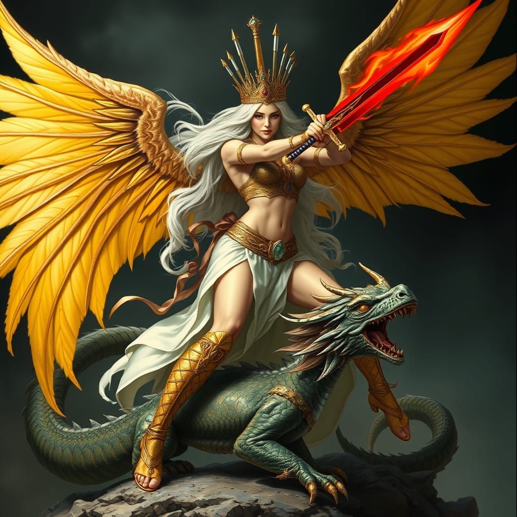 Warrior Goddess with Dragon in Boris Vallejo Style