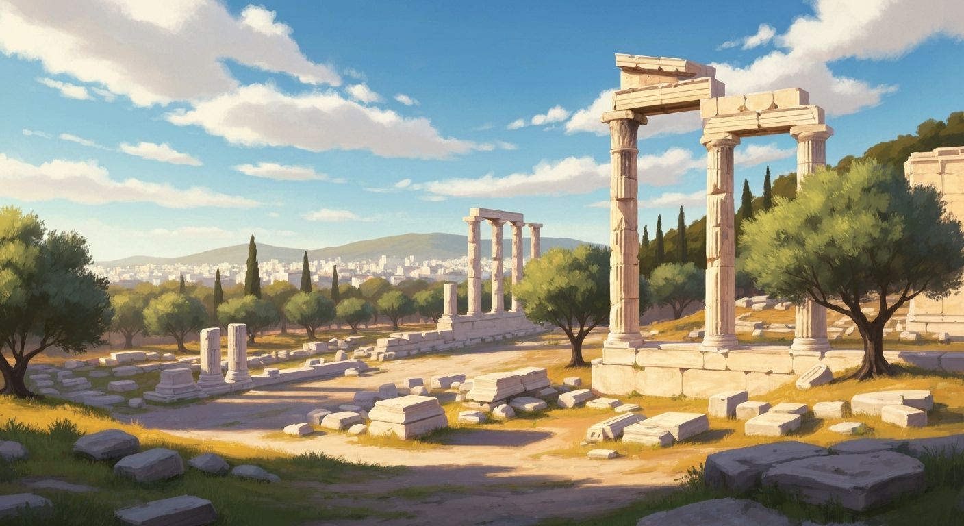 Athens Landscape with Marble Columns in Digital Art Style