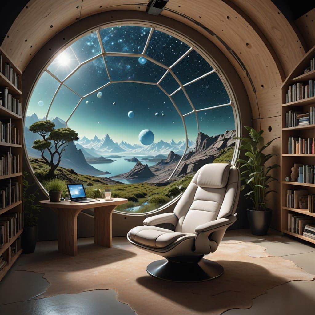 Sci-Fi Nook in Alien Habitat Dome with Earthly Touches