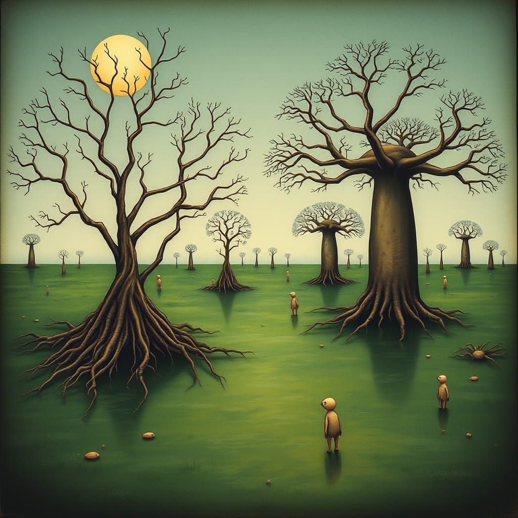 Enchanting Swamp with Surreal Trees in Fantasy Style