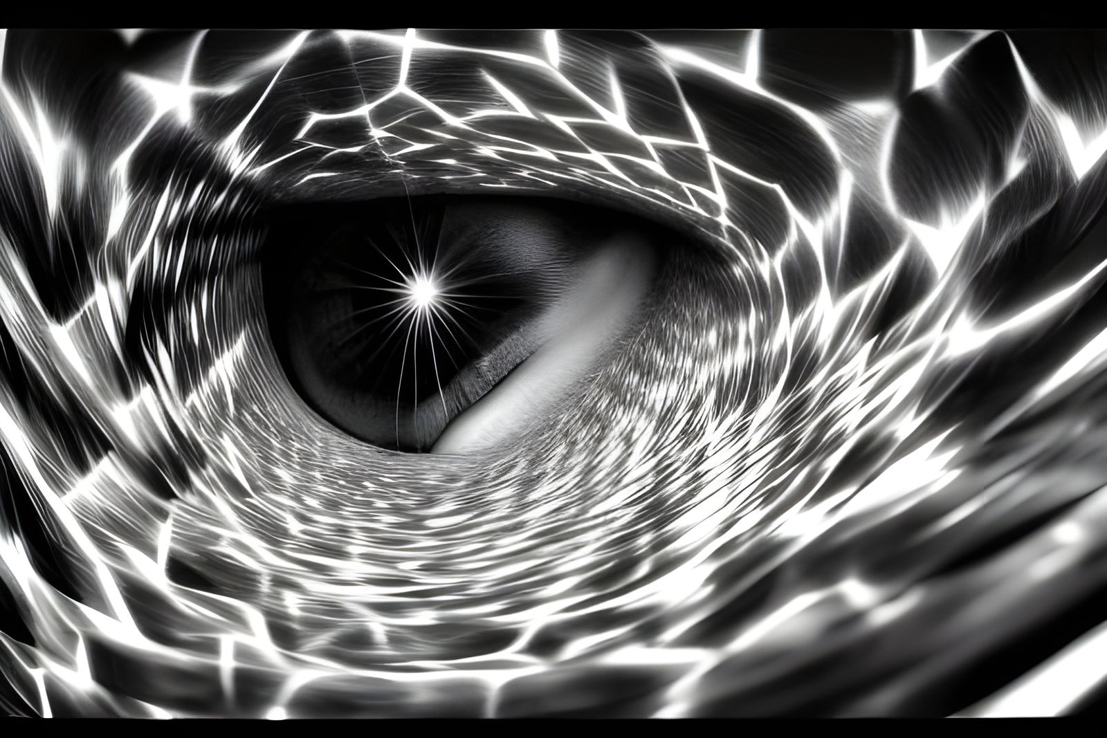 Radiant Crystal Fortress in Ethereal Black and White