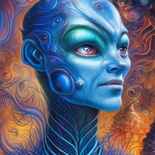 Blue-Skinned Humanoid Aliens in Surreal Digital Art