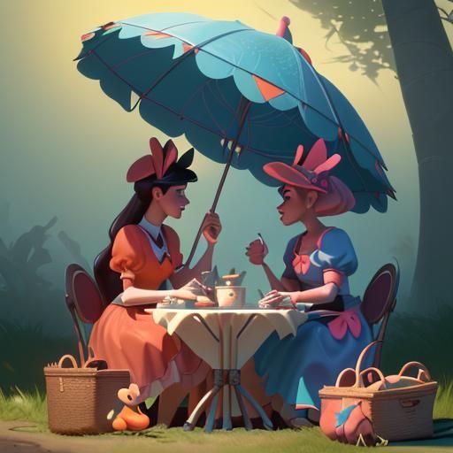 Minnie and Daisy Play Cards: Hyperdetailed Concept Art