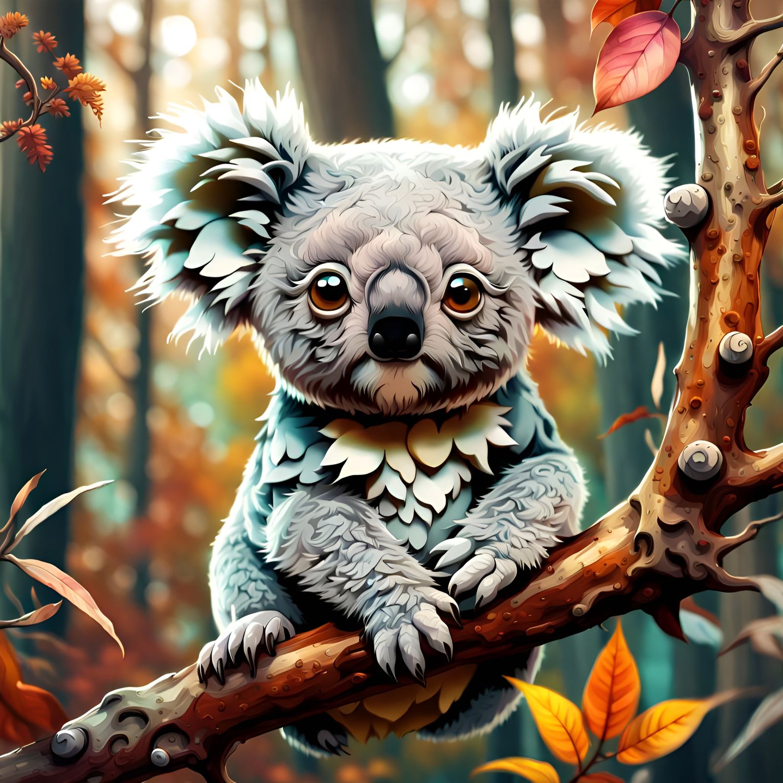 Chibi Koala Portrait in Autumn Forest