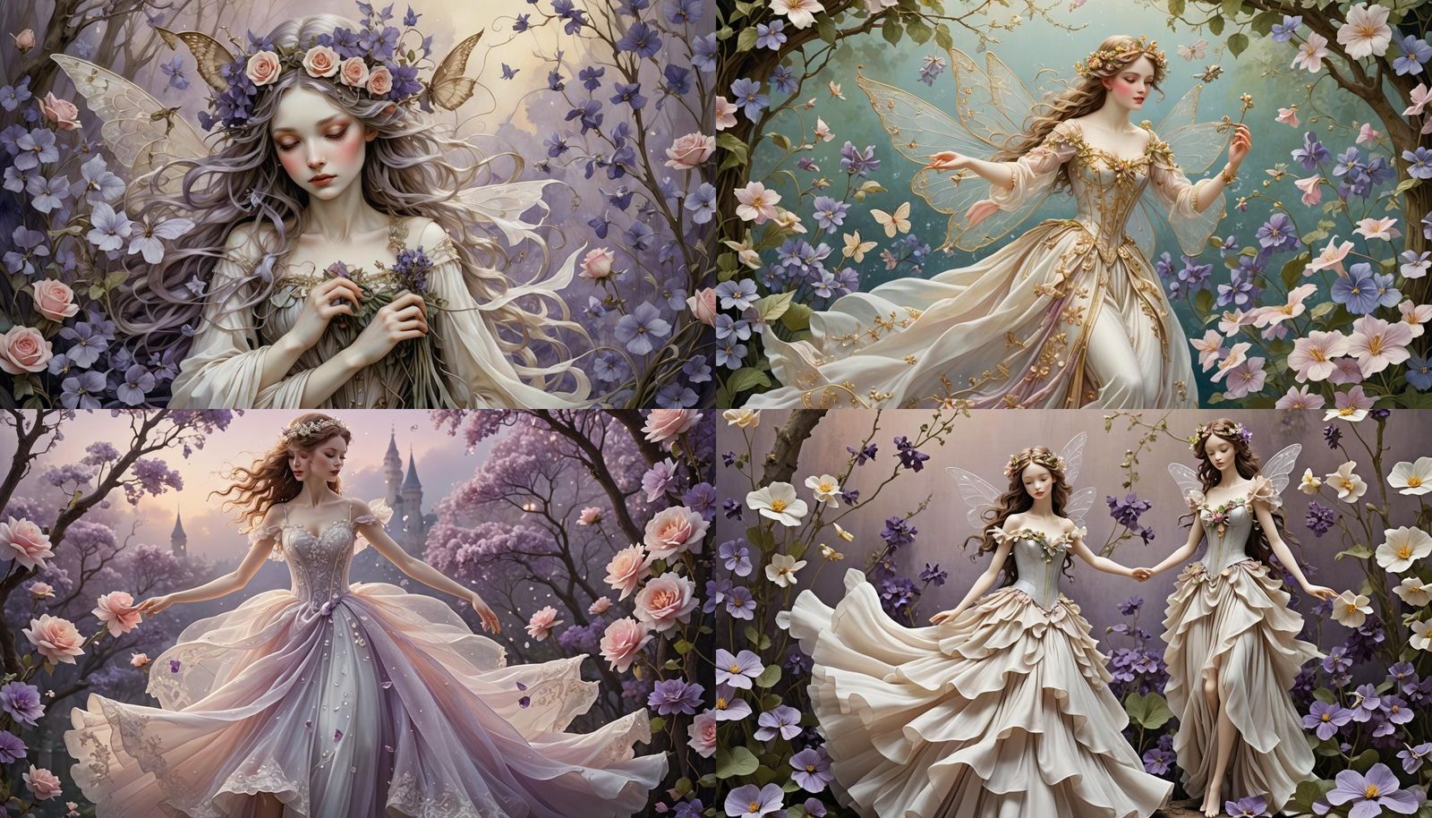 Delightful Fairy Dancing in Violet Rain, Watercolor Style