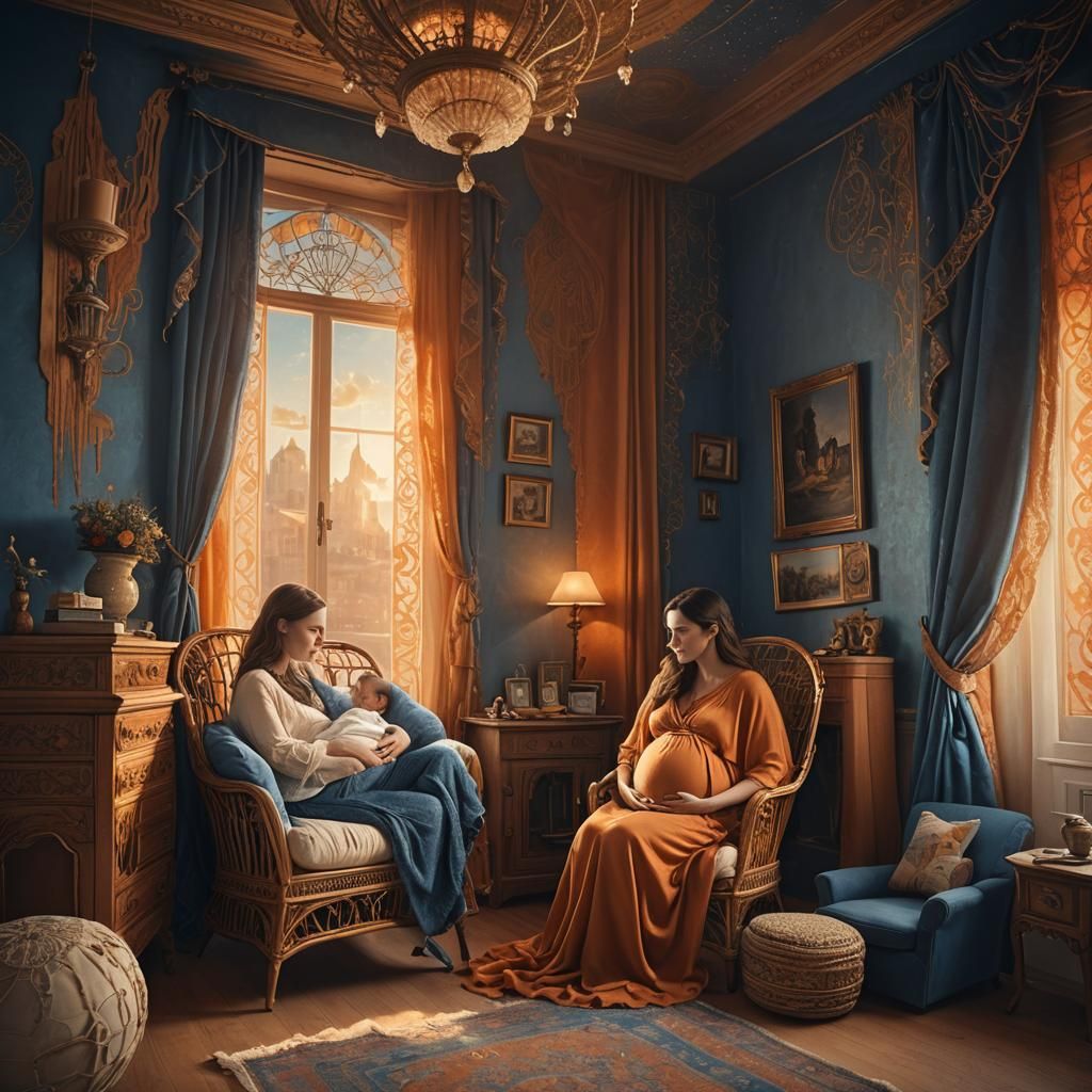 Enchanting Pregnant Woman in Baby Room: Fantasy Art