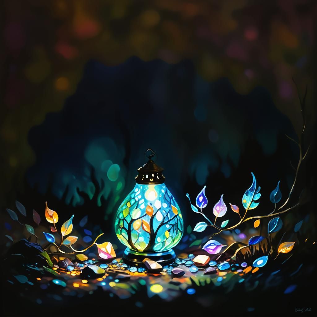 Bioluminescent Lamp Shines in Mystical Forest