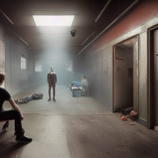 Haunted Locker Room Portrait in Hyperrealism Style