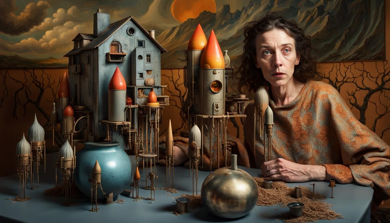 Magical Surreal Rockets Rising in a Dreamy Landscape