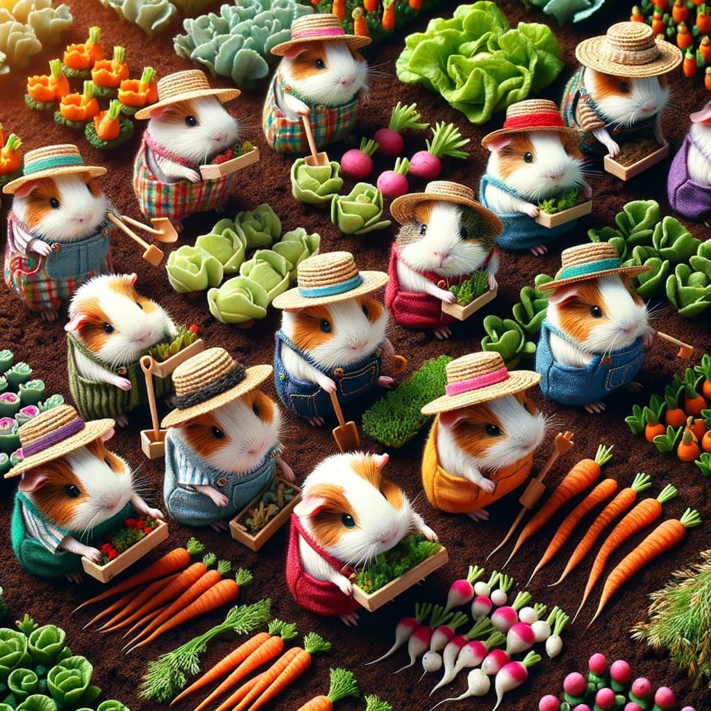 Guinea Pig Farmers Tend Vegetable Garden