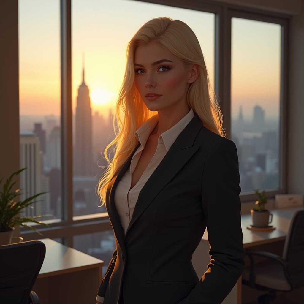 Woman in Business Suit in Hyperrealistic Style