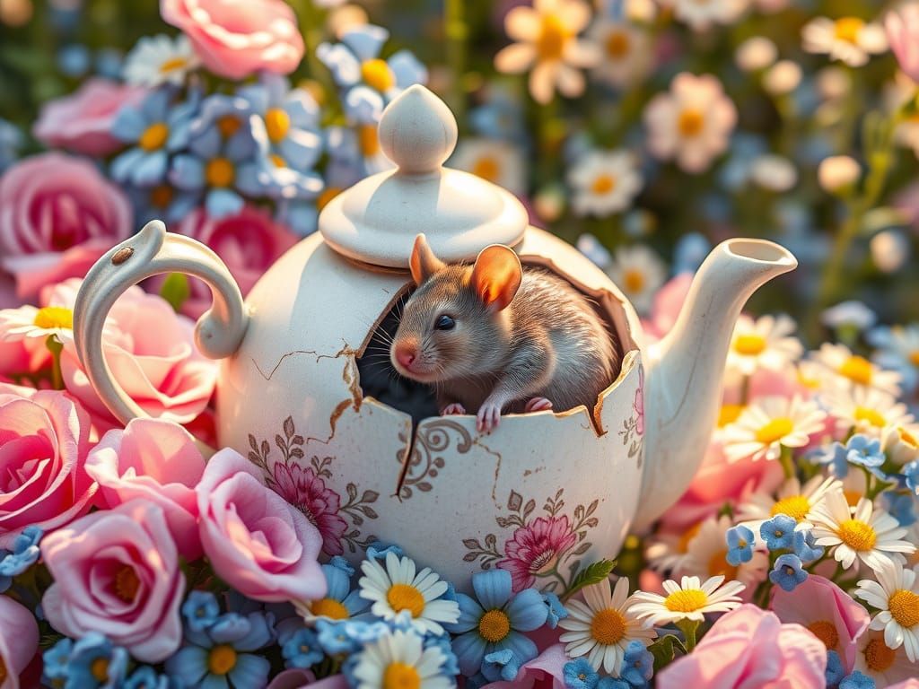 Delicate Teapot in Whimsical Flower Garden