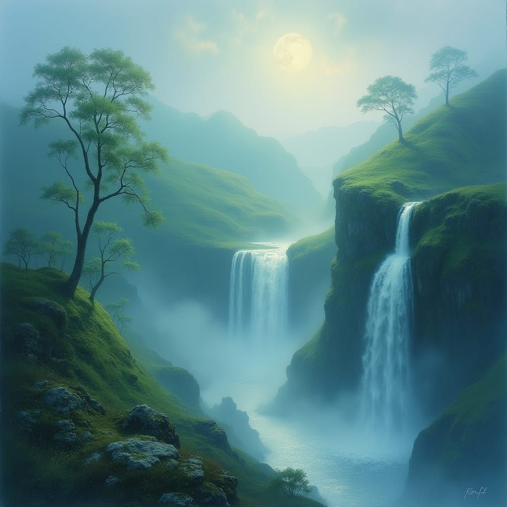 Ethereal Valinor Landscape in Dreamy Watercolor Style